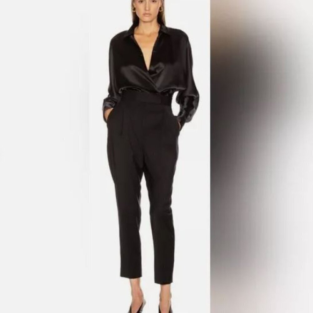Equipment Femme Carlens Satin Wool Black Jumpsuit Sz 8 Neutral Dressy